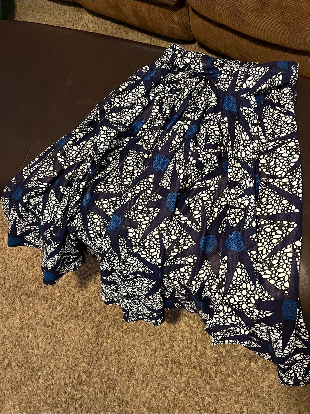 Blue and White Printed Full Skirt